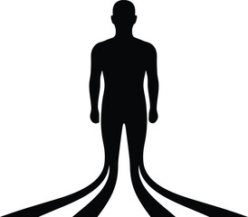 Silhouette of standing man with legs turning into roads paths