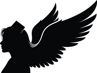 Silhouette of winged angel woman profile fantasy concept