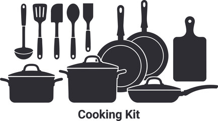 Kitchen Equipment Silhouette Vector Set with Cookware, Utensils, Appliances and Culinary Tools for Design Use