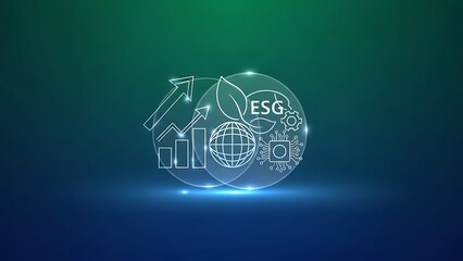 Digital ESG environmental social governance concept with global sustainability icons