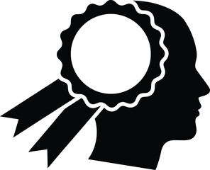 Silhouette of human head profile with rosette ribbon badge mind symbol