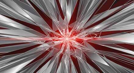 Abstract crystal structure with radial symmetry, silver accents and intense red glow