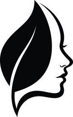 Silhouette of woman face profile made of leaf nature concept