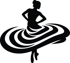 Silhouette of ballet dancer woman with swirling skirt motion