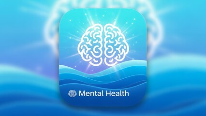 Mental Health Icon Representing Brain and Serenity in a Calming Blue Environment