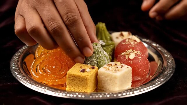 Indian Sweets Mithai Assortment Placed on Silver Plate