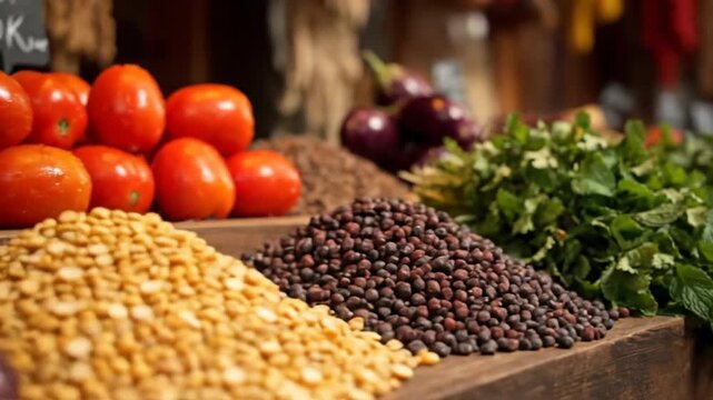 Vibrant Indian Spices Vegetables and Legumes Market Stall Display