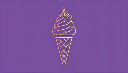 simplistic line drawing 2D ice cream cone on purple
