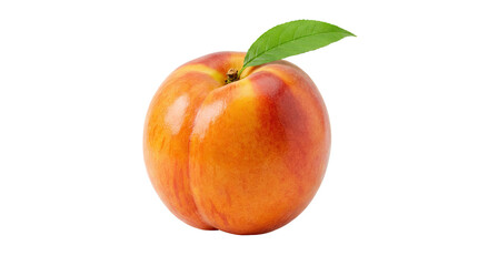 Fresh ripe apricot with a green leaf on top showcasing its vibrant orange color and smooth surface no background