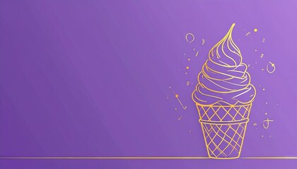 simplistic line drawing 2D ice cream cone on purple