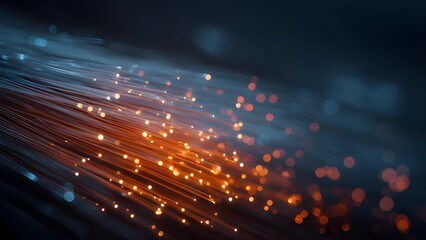 Obraz premium Glowing fiber optic cables modern, high-speed telecommunication networks digital technology. Multiple strands of fiber optic cables, for high speed data transmission and communication signals