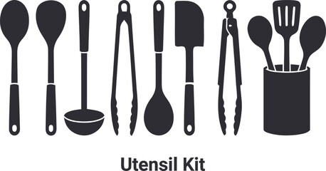 Classic Kitchen Equipment Silhouette Vector Collection with Cooking Tools and Culinary Icons