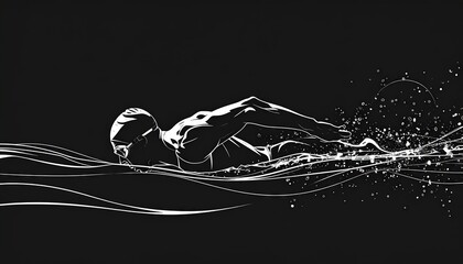 Swimmer is swimming simplistic line drawing 2D
