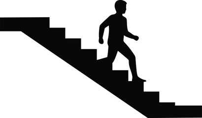 Silhouette of man walking down staircase basement concept