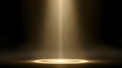 Golden Spotlight Energy Column with Floating Sparkles and Radiant Halo on Dark Stage.