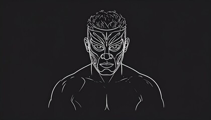 Lucha libre professional wrestler simplistic line drawing on black