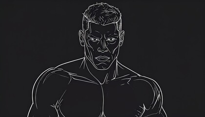 Lucha libre professional wrestler simplistic line drawing on black