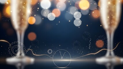 New Year's Eve Celebration with Champagne Glasses and Bokeh Lights