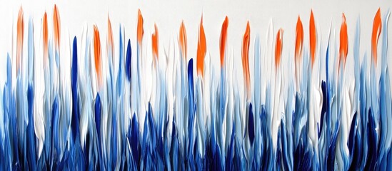 Vibrant Abstract Impasto Art: Dynamic Blue, White, Orange Vertical Strokes on Textured Canvas