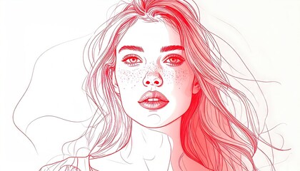 illustrated portrait of an adult woman in red, white, and black