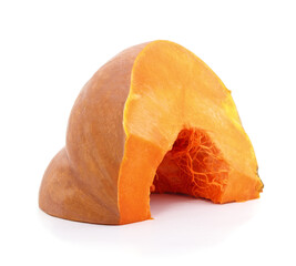 Large slice of orange pumpkin isolated on a white background.