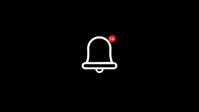 Notification bell icon animation. Notification bell icon concept of counting from zero to Fifty on black background. 4K video