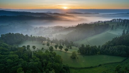 Serene Sunrise over Rolling Hills Page Farmidas Vallbardens Landscape Photography Cinematic Aerial View