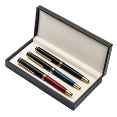 Fountain pens in box  isolated on white background