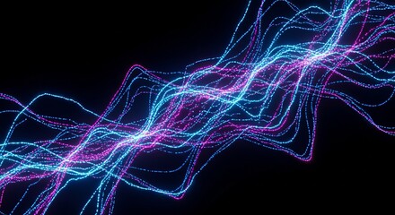 Abstract luminous strands of neon colors creating dynamic flow against a dark backdrop
