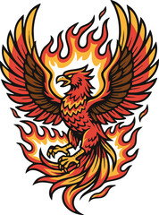 Obraz premium Majestic Phoenix Bird Rising from Flames Vector Graphic Design