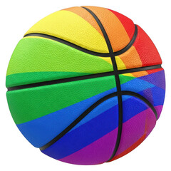 Vibrant rainbow basketball on white background isolated on transparent background