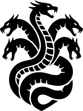 Mythological Five Headed Hydra Serpent Silhouette Graphic