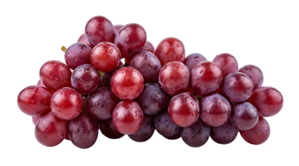 Bunch of red and purple grapes arranged together with a shiny surface and natural texture object on white and png