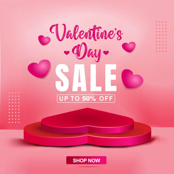 Valentine Shopping Sale Background with Heart Podium Display