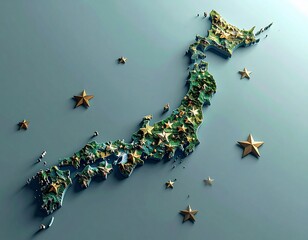 星のイメージの日本地図（ai生成画像）