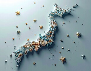 星のイメージの日本地図（ai生成画像）