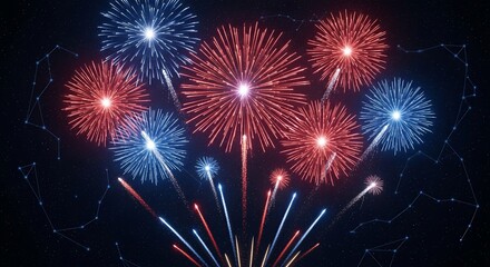 Celebratory fireworks illuminating the night sky with vibrant bursts of colors and celestial