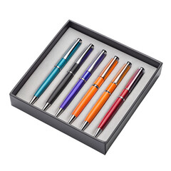 Ballpoint pens in box  isolated on white background 2