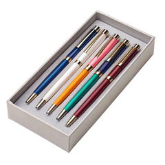 Ballpoint pens in box  isolated on white background 