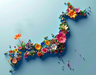 花のイメージの日本地図（ai生成画像）