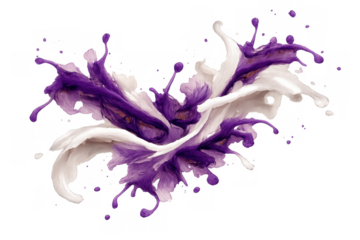 Purple and white paint splash abstract fluid creating dynamic vibrant waves on a transparent background