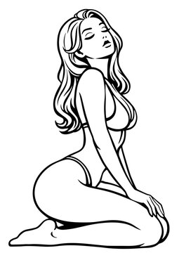 Graceful Woman Pose Drawn with Clean Contour Lines