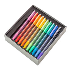 Gel pens in box  isolated on white background