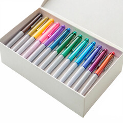 Gel pens in box  isolated on white background 2