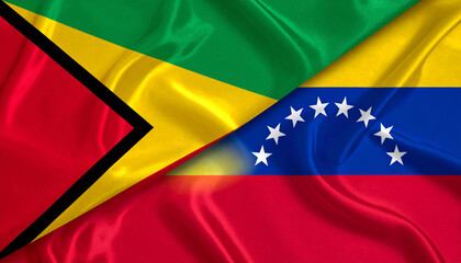 Venezuela and Guyana flags. Oil conflict