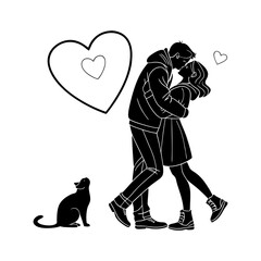Couple walking with pet cat