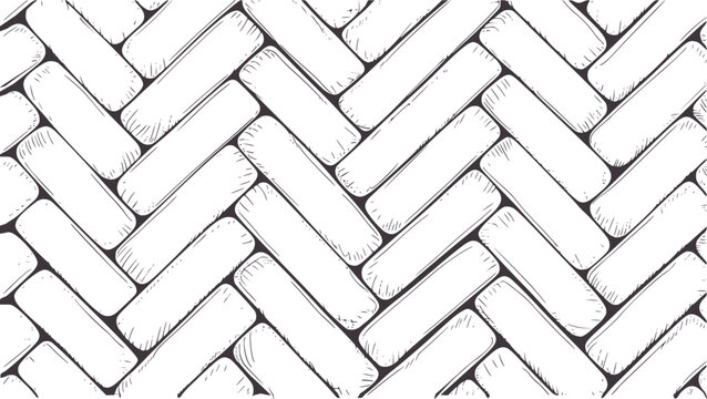 Detailed hand drawn herringbone pattern with rectangular bricks in monochrome line