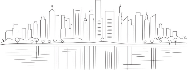 Minimalist monochrome line city skyline with underground infrastructure