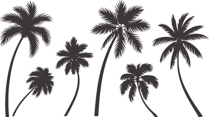 Six black palm tree silhouettes in various sizes and angles