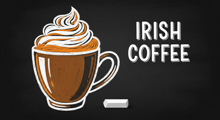 Warm Irish coffee in a cozy mug with whipped cream